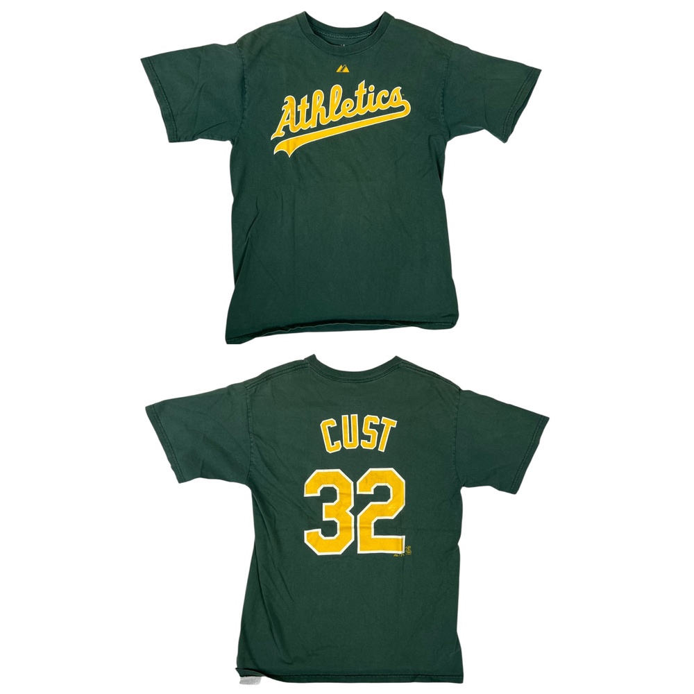 Vinatge Oakland Athletics Shirt Mens Medium Green MLB Baseball Majestic Cust 32